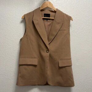 Mina Self collared vest Women’s Size Medium Tan single button faux pockets
